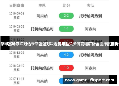 意甲赛场巅峰对话来袭强强对决走势与胜负关键前瞻解析全面深度剖析 意甲赛场巅峰对话来袭强强对决走势与胜负关键前瞻解析全面深度剖析